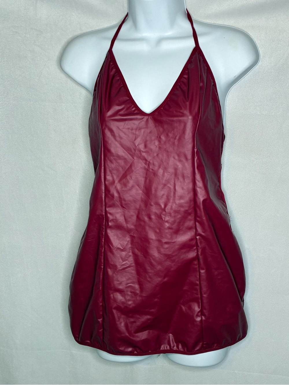 GUC Burgundy Faux Leather Halter Slip Dress size Extra Large